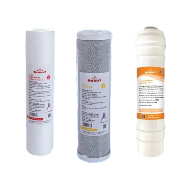 Bộ 3 lõi lọc thô Taiwan 10" sử dụng cho máy loại 2 cốc rời: PP5 + CTO + Sediment PP (Kín)